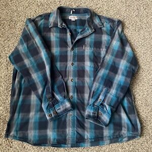 Carhartt 2XL Relaxed Fit Blue Plaid Button Down Long Sleeve Shirt Mens